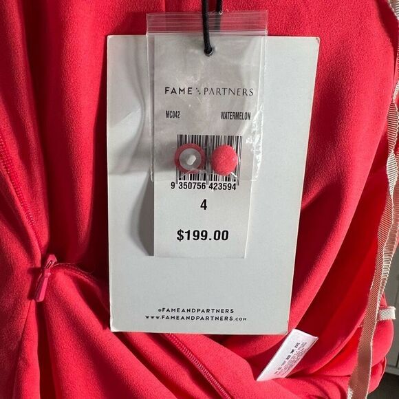 Fame And Partners Watermelon Pink Plunging Neckline Cut Out Mini Dress Women’s 4 - Picture 7 of 16